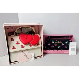 Betsey Johnson Cherry~ Multi- Piece Set~Satchel~ Bag~Charm & Wallet New In Box